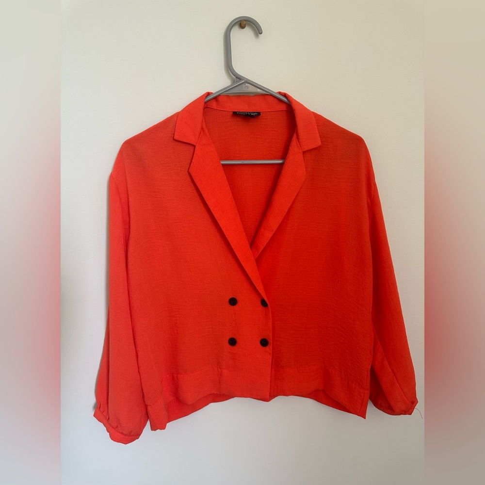 Orange Button Up Crop Top Blouse